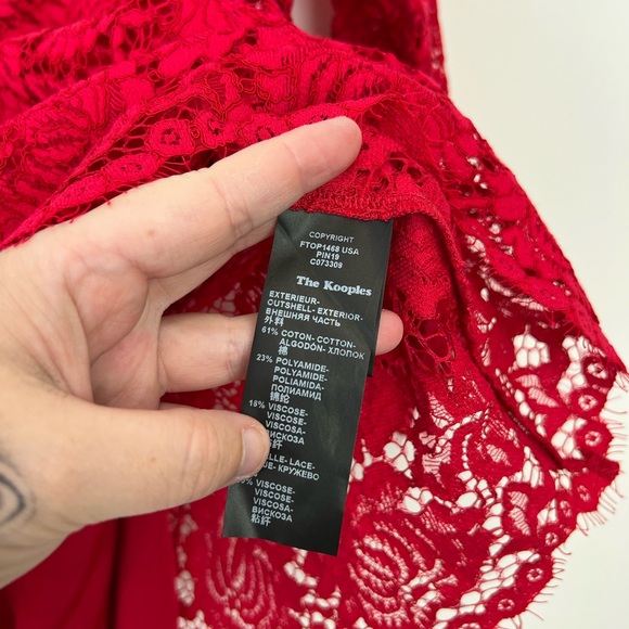 The Kooples Moonlight Red Floral Lace Vampire A Line Brooch Blouse UK M - Picture 9 of 12